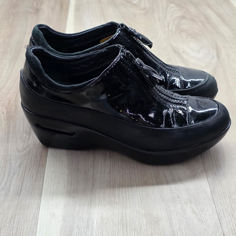Cole Haan Nike Air Leather Wedge Sneakers Front Zip‎ Platform Womens 7.5